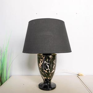 Vintage 80s Dutch Ceramic Table Lamp, Mid Century Modern, black base, black modern lampshade, marble look