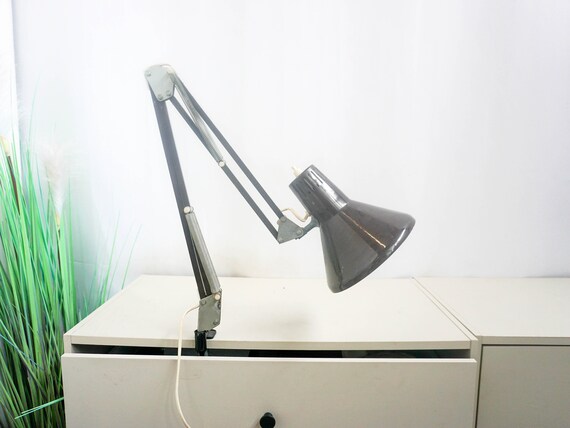 1960s Denmark Mid Century Brown Architect Lamp, Vintage Desk Lamp