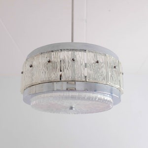 1960&#39;s, Doria Leuchten, Heavy Glass Pendant, thick glass, chrome plated metal