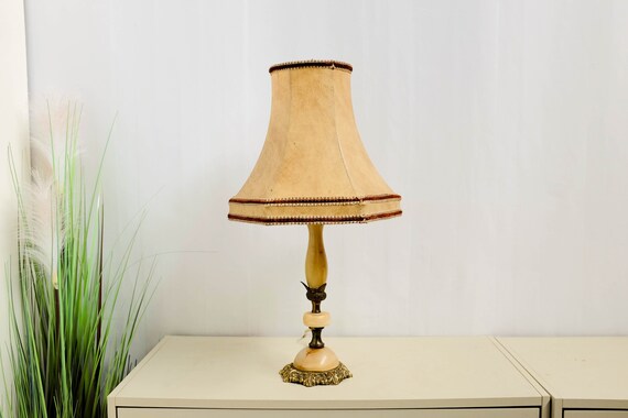 1960s Marble Table Lamp With Brass Trim Base Leather Vintage - Etsy