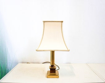 1970s Herda Amsterdam Brass Wood Table Lamp with cream white vintage lampshade and beautifully crafted bronze/brass Base