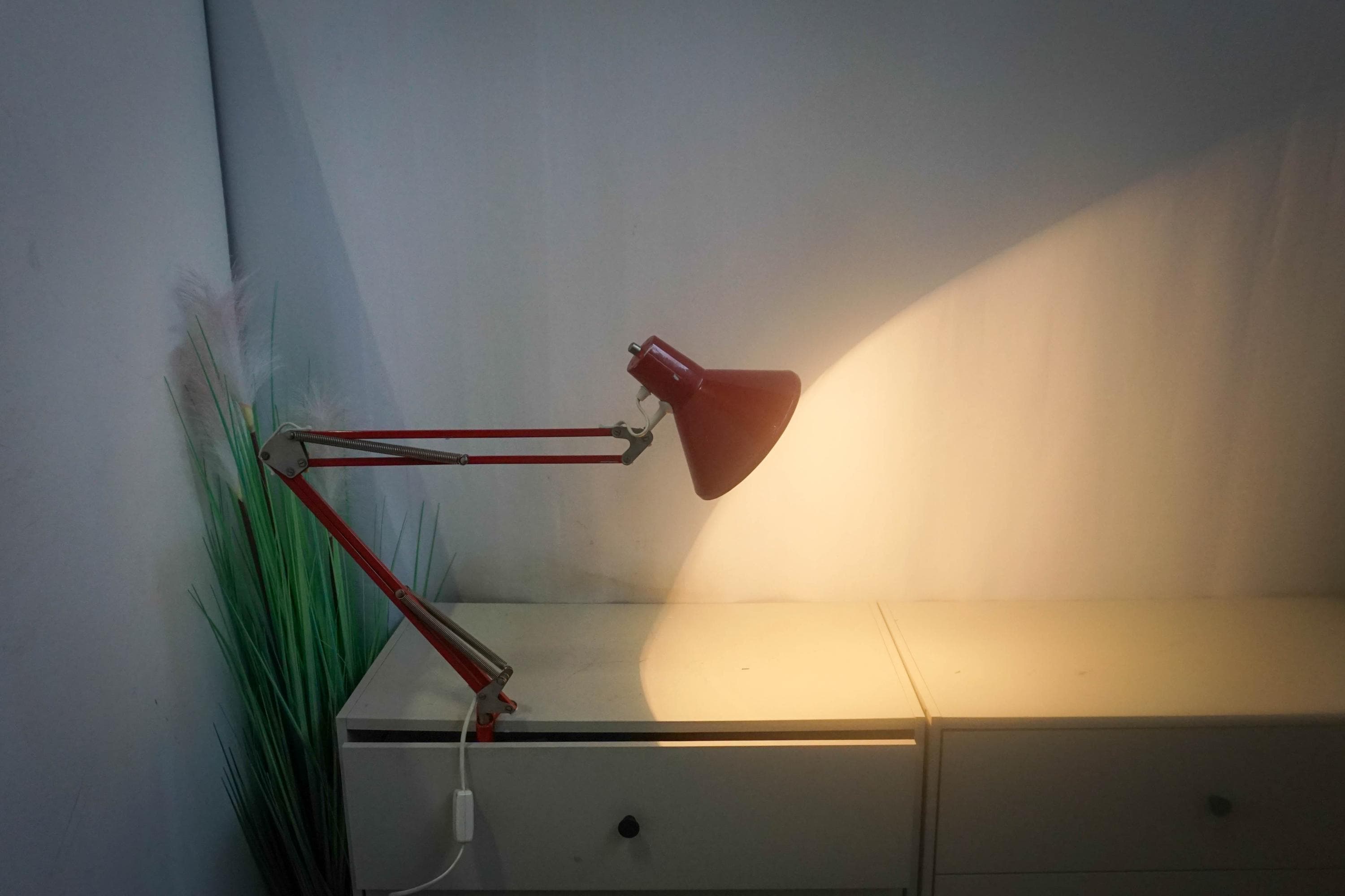1960s Denmark Mid Century Red Architect Lamp, Vintage Desk Lamp