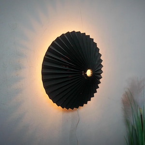 1980s Bell Denmark vintage black pleated wall lamp