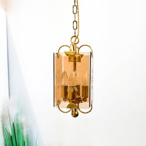 1970s Brass Glass pendant light, hollywood regency pendant ceiling lamp, hallway light, glass pendant light, regency, gold look