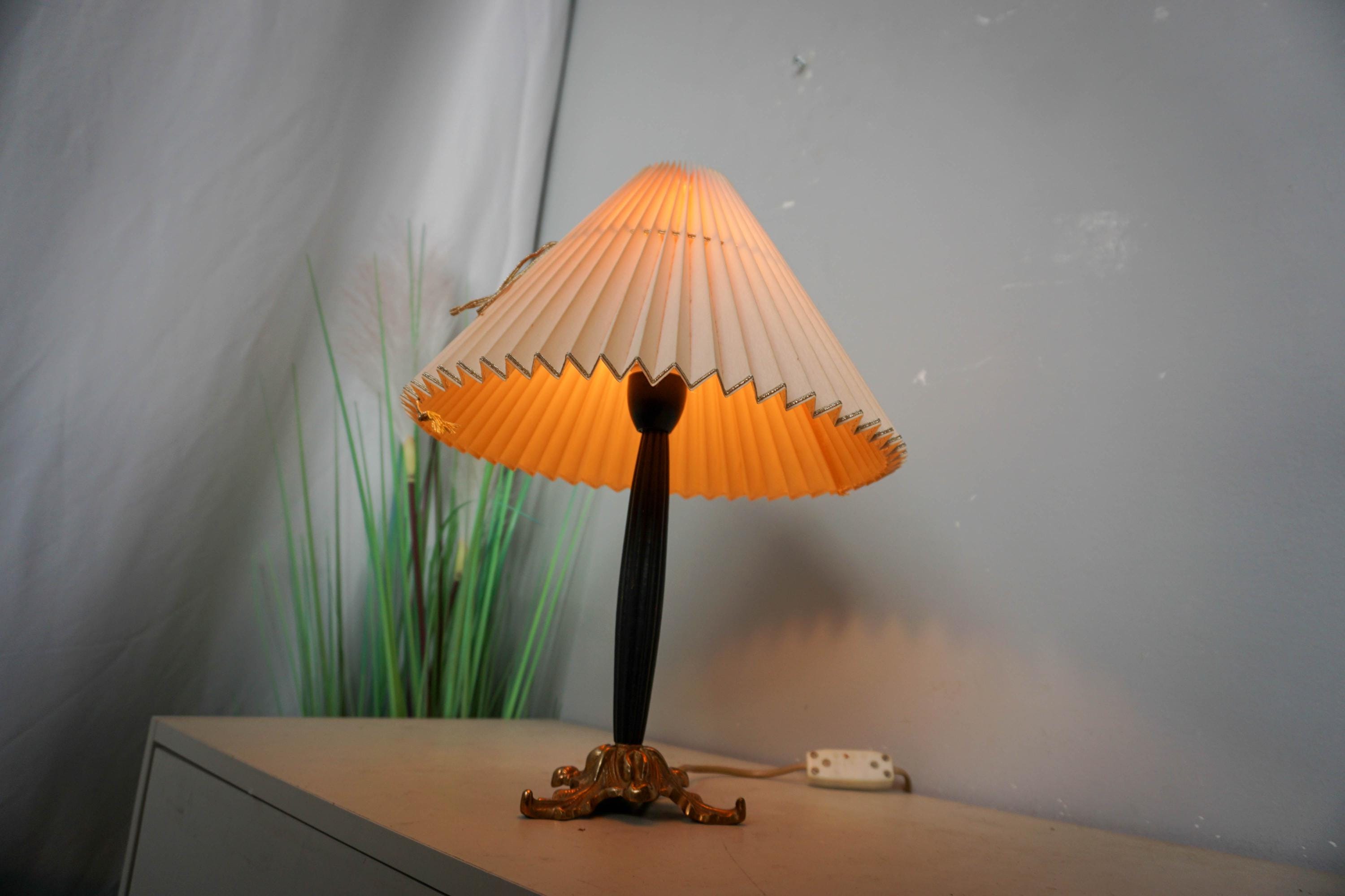 Vintage 1960s Danish Wood and Brass Table Lamp,mid Century Modern