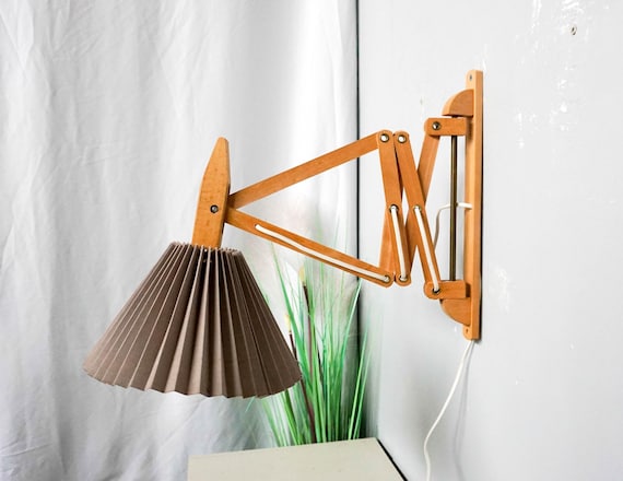 Vintage Danish Wooden Scissor Lamp / Harmonica Lamp, Mid Century