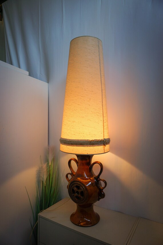 West Germany 70s Ceramic Table Lamp, Mid Century Modern, Ocher