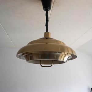 70s Dijkstra lamps Retro Vintage pendant Lamp, the Netherlands, space age pendant Light, dutch design, aluminum pendant, brown plexiglass