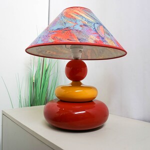 1990s Albret ceramic table lamp, made in France, red, yellow, orange, blue image 3