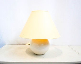 Vintage 80s Dutch Ceramic Table Lamp, Mid Century Modern, cream white base, cream white plastic lampshade