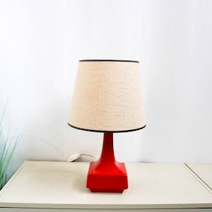 Vintage 60s German Ceramic Table Lamp, Mid Century Modern, red base, cream white vintage lampshade