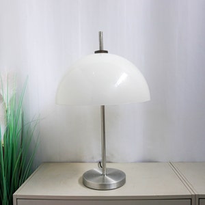 1970s Raak Amsterdam, Vintage Mushroom Lamp, Desk Light, Table lamp, white Shade, Dutch design, mid century, cast aloy