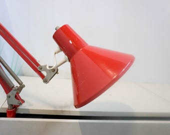 1960s Denmark Mid Century Red Architect Lamp, Vintage Desk Lamp