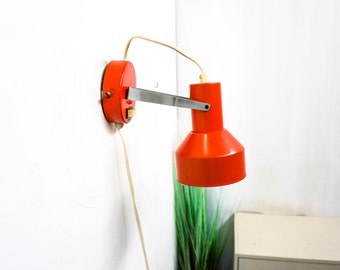 60s Dutch Wall Lamp, Dutch Design, mid century design lamp, black, chrome and orange metal, sconse