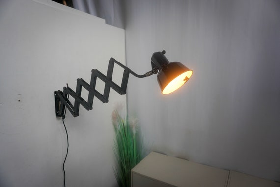 Lampe D'atelier Applique Ciseaux Extensible 166 Cm, Design Bauhaus, Métal Blanc