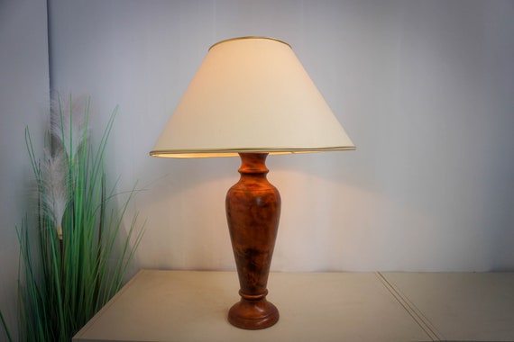 1980s Oak Wood Table Lamp, Very Rare Vintage Table Lamp 80s, Table