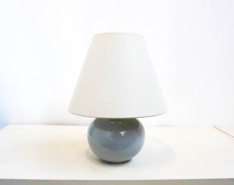 Vintage 80s Small Ceramic Table Lamp, Mid Century Modern, gray base, cream white gray modern lampshade