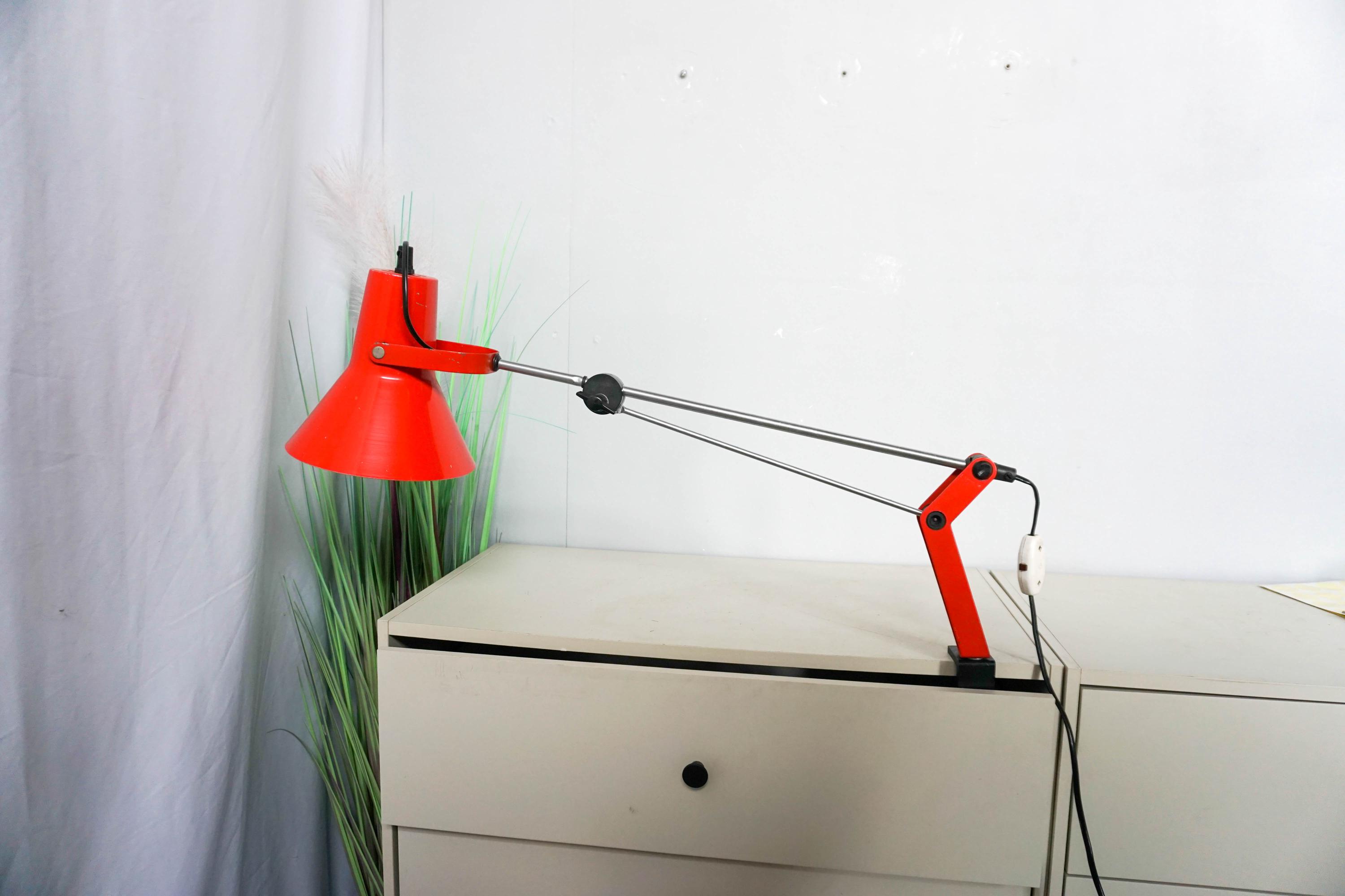 1980s Ikea Model 1063 Mid Century Red Architect Lamp, Vintage Desk