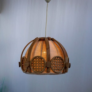 Suspension suédoise des années 1960, lampe suspendue vintage, jute, rotin, bambou, style moderne du milieu du siècle