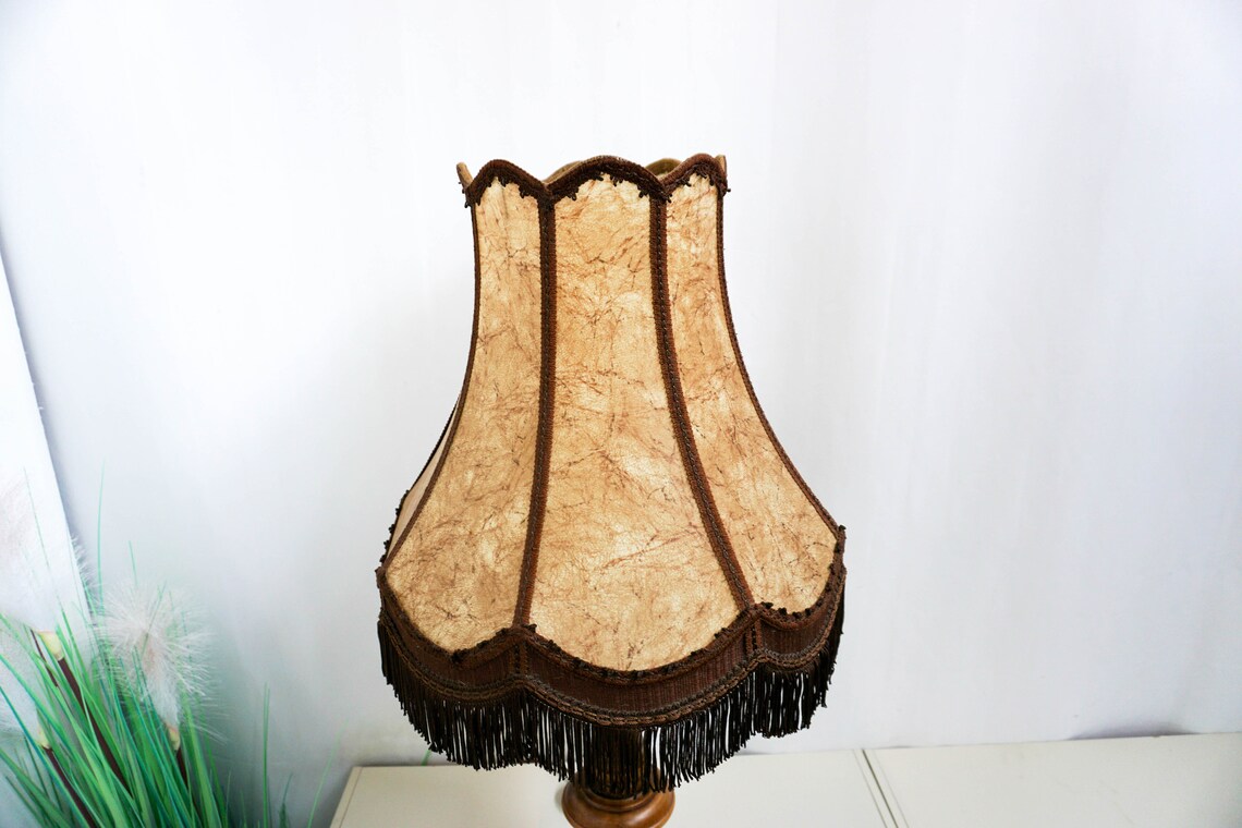 Large 1960s Oak Wood table Lamp, Very Rare Vintage table lamp 60s, table lamp, dutch design, vintage lampshade, foto 2 di 5
