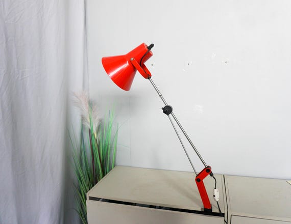 1980s Ikea Model 1063 Mid Century Red Architect Lamp, Vintage Desk