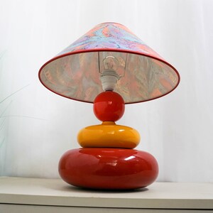1990s Albret ceramic table lamp, made in France, red, yellow, orange, blue image 4