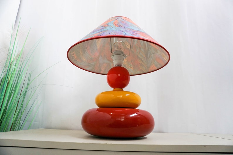 1990s Albret ceramic table lamp, made in France, red, yellow, orange, blue image 4