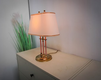 1980s Pink Metal, Bass Table Lamp With Gold Metal Trim Base, Cream