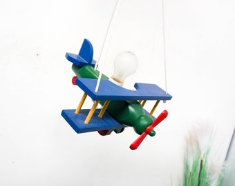1990-tals flygplanshänge, lätt flygplanstaklampa, barnrum, konstkrona, flygplanshängelampa