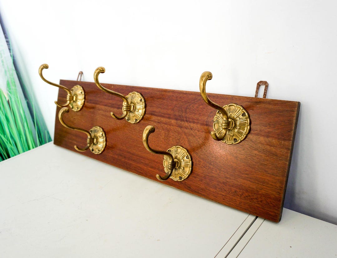 Dutch Wooden Wall Coat Rack With Hooks, Art Deco, Amsterdam School ...