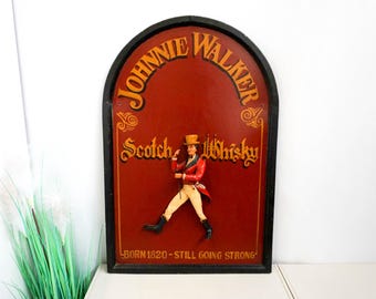 Pubblicità d'epoca molto rara di Johnnie Walker Scotch Wisky, in condizioni eccellenti, vecchio cartello pubblicitario, insegna di Johnnie Walker