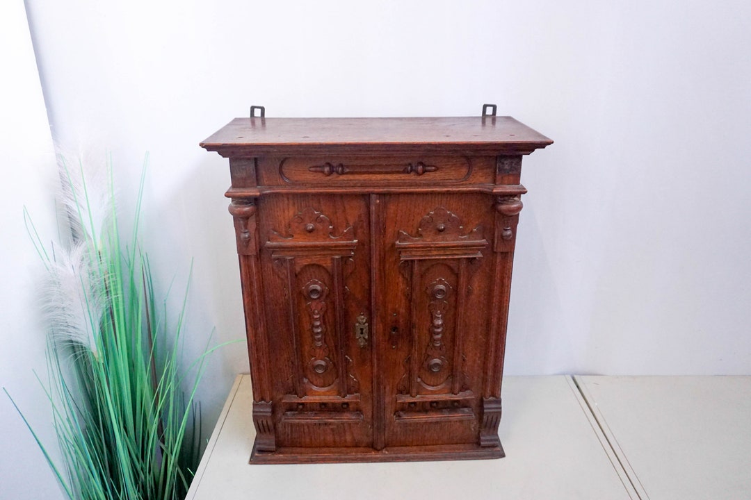 Antique Wood Medicine Apothecary Cupboard, Spice Box Chest, Solid Wood, Rustic