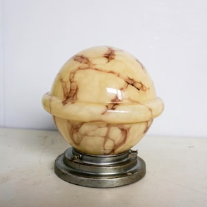 Very rare yellow brown marbled glass ceiling light, art deco lamp, opaline glass ceiling bulb lamp, netherlands 1930s