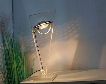 1980s Post modern Design, Vintage Acrylic Table Lamp, Desk Light, Table lamp, U.F.O Shade, Dutch design, Memphis style
