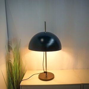 60s Vintage Mushroom Lamp, Desk Light, Table lamp, blue Shade, Dutch design, mid century 1960s, all metal