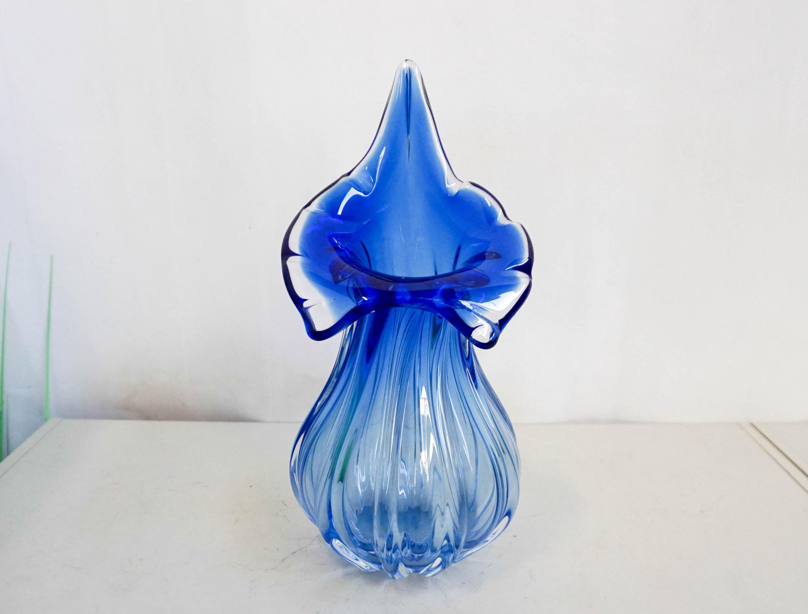 ムラーノガラスの花瓶、青、手作り、イタリア、イタリア - Etsy 日本