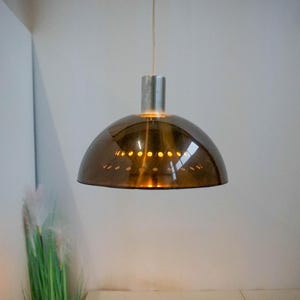 Dijkstra 1960s Space age Design Vintage Pendant Lamp, smokey brown plexiglass, chrome, midcentury modern