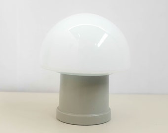 Vintage Mushroom Lamp, made in Holland, Desk Light, Table lamp, white glass Shade, grey plastic, Dutch design, mid century 1970s