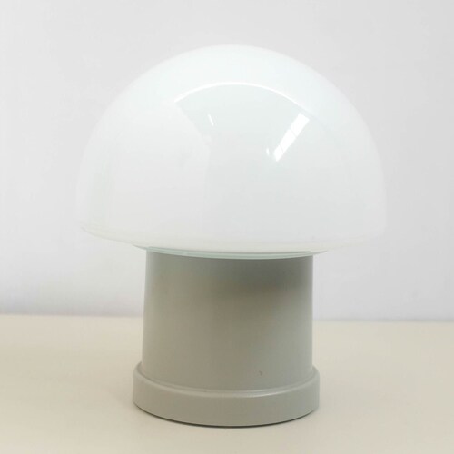 Vintage Mushroom Lamp, made in Holland, Desk Light, Table shops lamp, white glass Shade, grey plastic, Dutch design, mid century 1970s