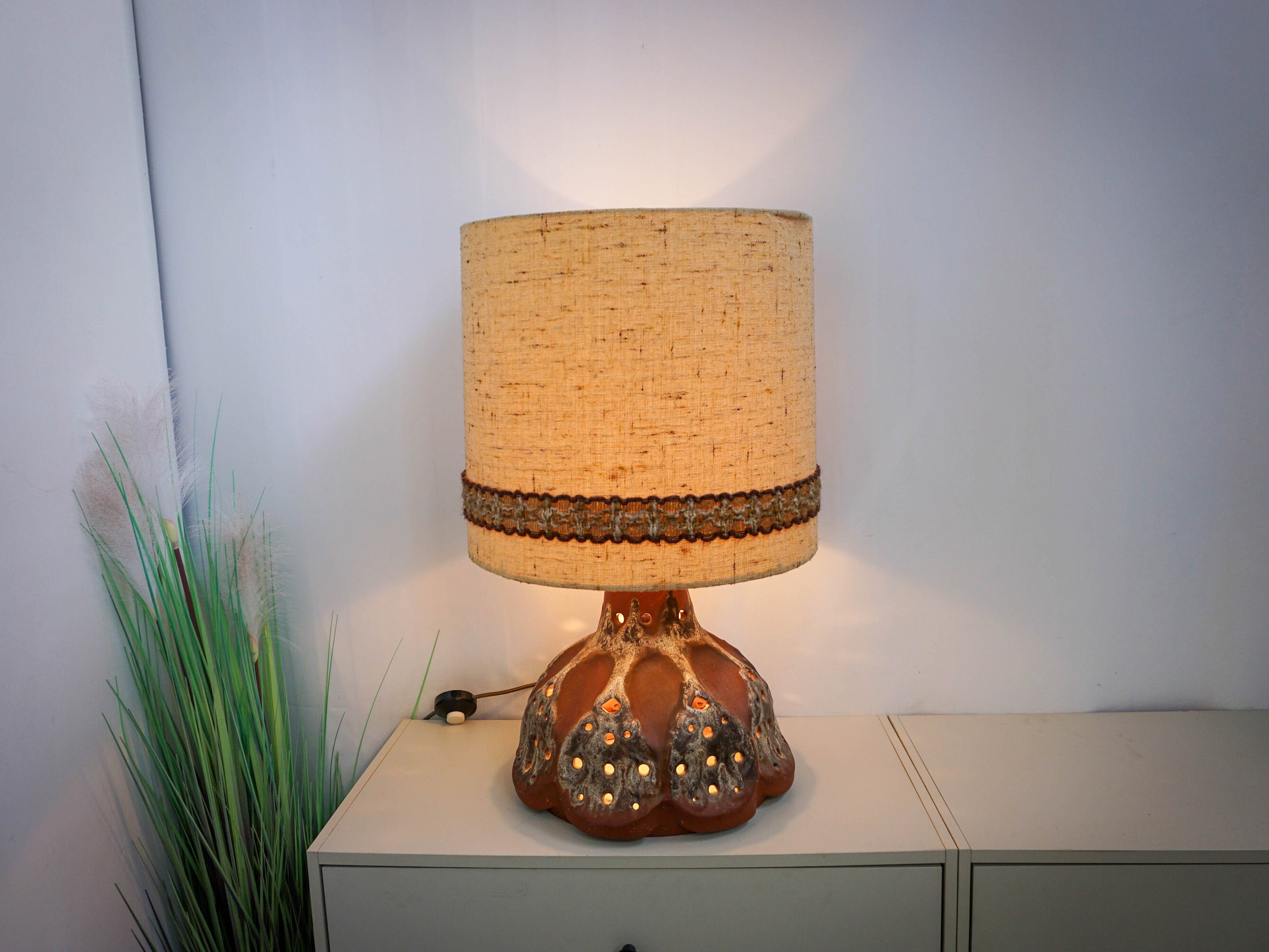 Large West Germany 70s Ceramic Table Lamp,mid Century Modern, Gray