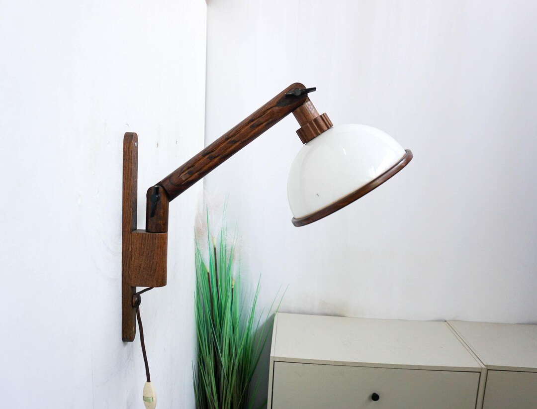 Vintage Dutch Design, Wood Wall Lamp, Steinhauer, Mushroom Shade, Space ...