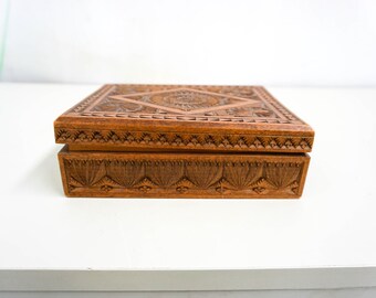 Antique Wooden Box, Sewing Box, 1930s Arts & Crafts Hand Carved