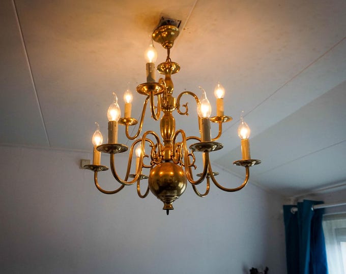1960s Dutch Brass Chandelier, Art Nouveau, Vintage Pendant Lamp, Gold ...