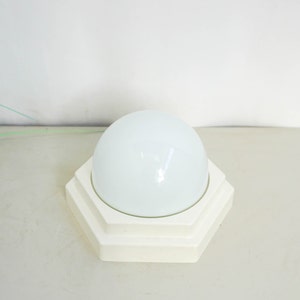 opaline glass ceiling light, pop art lamp, opaline glass ceiling bulb lamp, netherlands 1980s, white, hexagon