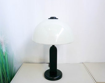 Bony Design vintage des années 80, lampe de table aux champignons blancs, Mid Century Modern, bois blanc, abat-jour en plastique blanc, abat-jour moderne