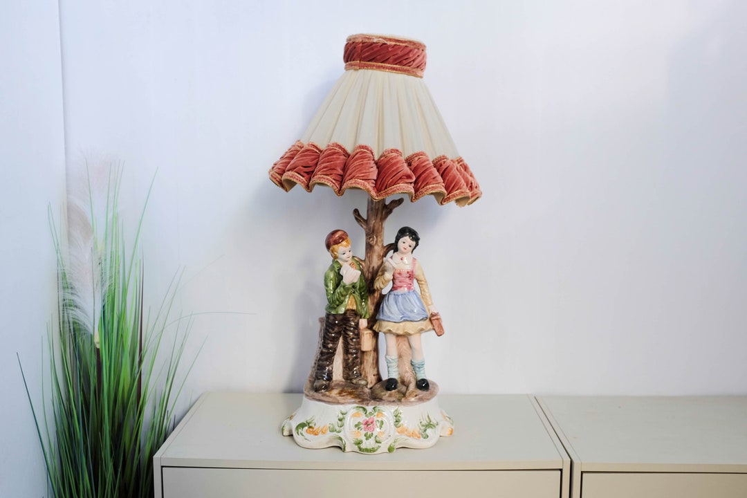 Large 1960s Italian Porcelain Table Lamp Figurine Etsy