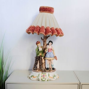 Large 1960s Italian Porcelain Table Lamp, Figurine, Capodimonte style