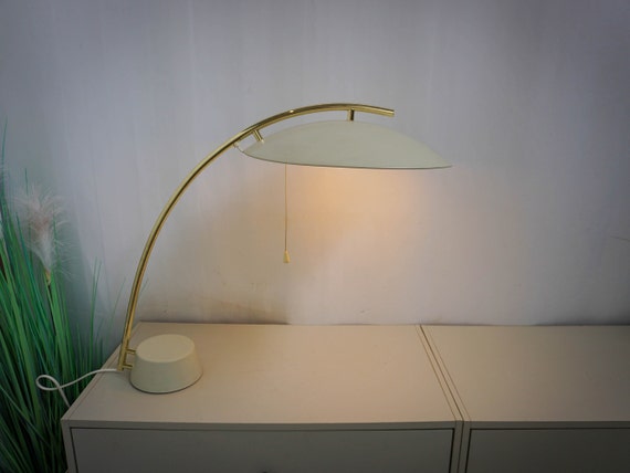 1980s Ikea, Large Desk Lamp, Type L9003 Brass, Bend, Cream White