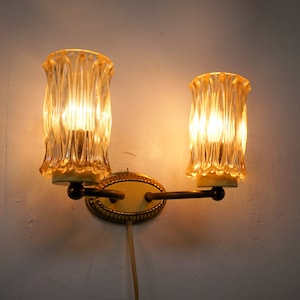 1950s Vintage wall lamp, glass scone with a brass base, cream white metal, Danish vintage design from the 1950s, Milk Glass Shade