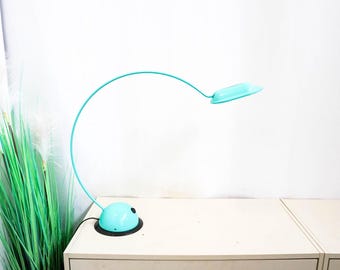 1980s Happylight, postmodern, Minimalist Design Table lamp, Mid century modern, Desk lamp, turquoise metal frame, Task lamp